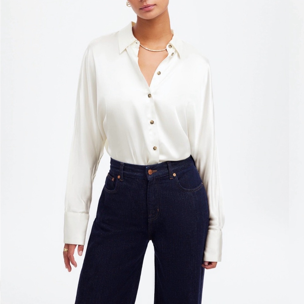 Madewell Relaxed Dolman Button-Up Shirt in Satin